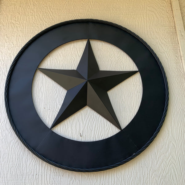 36" RUSTIC BLACK LONE STAR WIDE BAND RING TWISTED ROPE RING METAL STAR WALL ART WESTERN HOME DECOR HANDMADE NEW