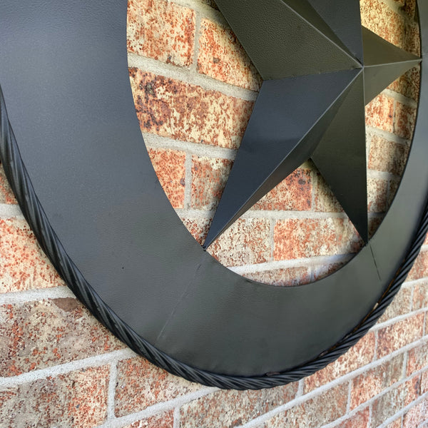 36" RUSTIC BLACK LONE STAR WIDE BAND RING TWISTED ROPE RING 3d METAL STAR WALL ART WESTERN HOME DECOR HANDMADE NEW #EH11879