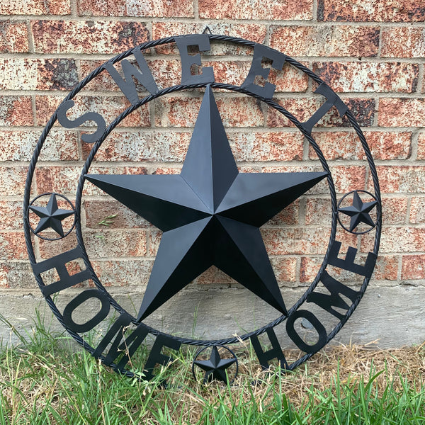 HOME SWEET HOME BARN STAR 24",32",36" RUSTIC BLACK METAL LONE STAR WESTERN HOME DECOR HANDMADE NEW #EH10549