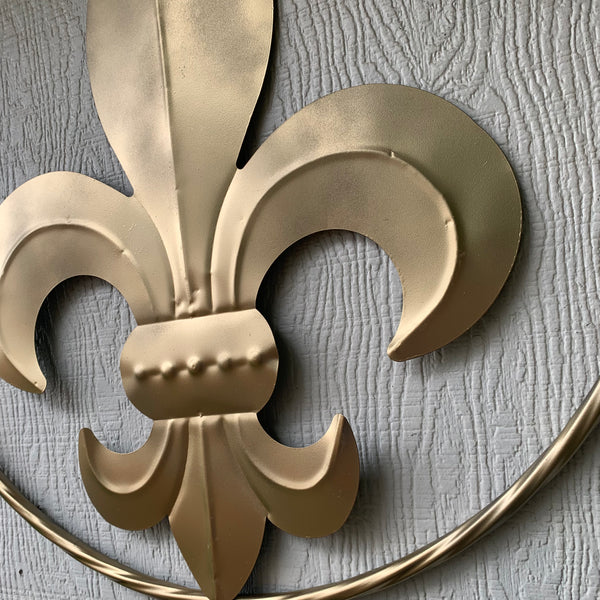 24" GOLD FLEUR DE LIS METAL SIGN WESTERN HOME DECOR HANDMADE NEW