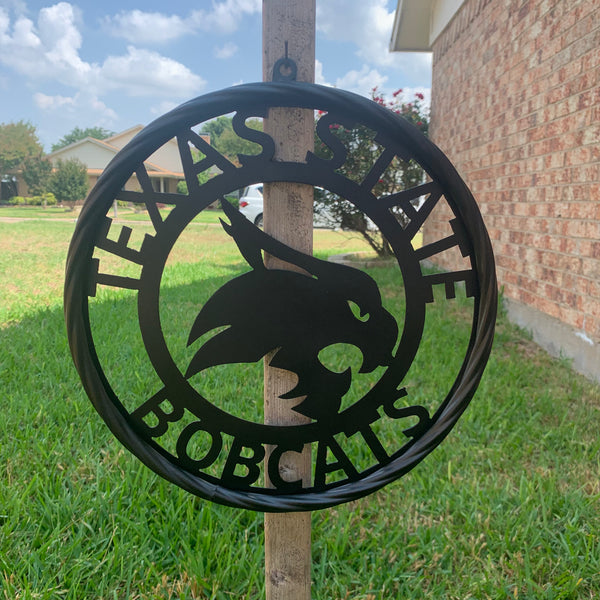 12",18",24",32",36" TEXAS STATE BOBCATS CUSTOM BLACK METAL VINTAGE CRAFT TEAM SIGN WESTERN HOME DECOR HANDMADE