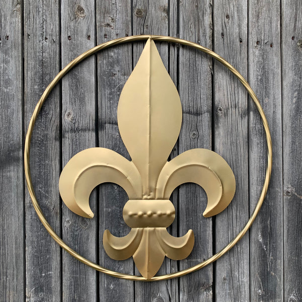 24" GOLD FLEUR DE LIS METAL SIGN WESTERN HOME DECOR HANDMADE NEW