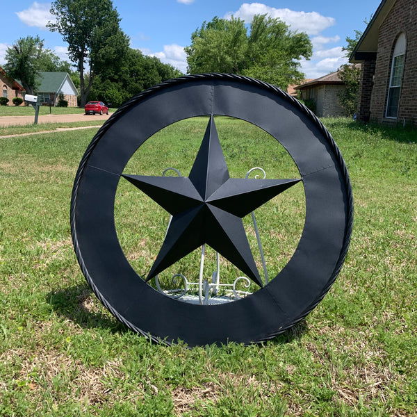 36" RUSTIC BLACK LONE STAR WIDE BAND RING TWISTED ROPE RING 3d METAL STAR WALL ART WESTERN HOME DECOR HANDMADE NEW #EH11879