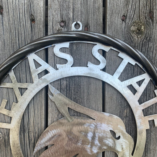 12" TEXAS STATE BOBCATS CUSTOM RAW METAL VINTAGE CRAFT SIGN TEAM ART HANDMADE IN TEXAS