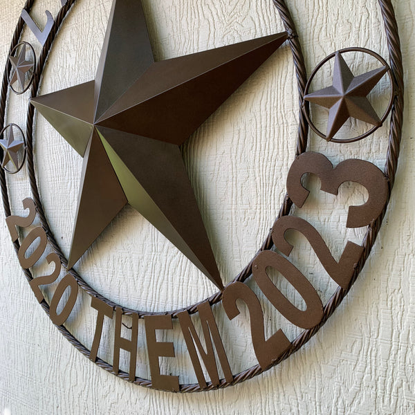 LARKIN STYLE CUSTOM STAR NAME BARN METAL STAR 3d TWISTED ROPE RING WESTERN HOME DECOR RUSTIC  BRONZE HANDMADE 24",32",34",36",40",42",44",46",50"