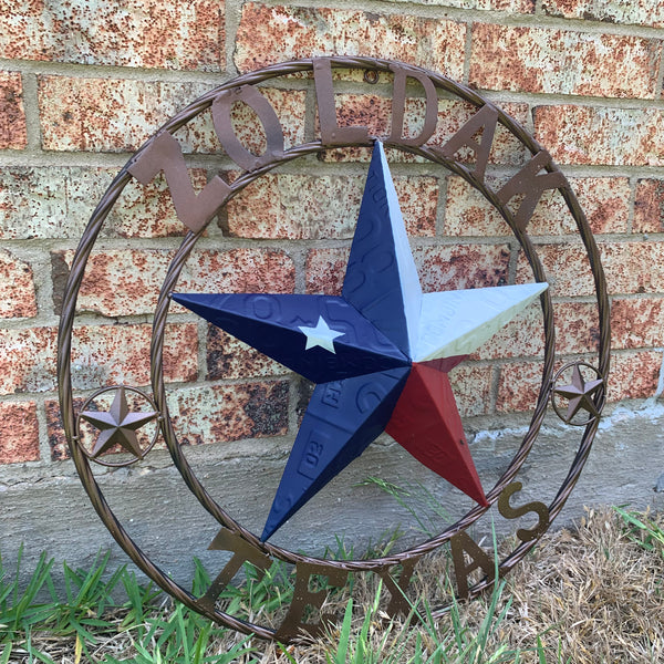 ZOLDAK TEXAS TX LICENSE PLATE STAR STYLE CUSTOM NAME STAR WITH TWISTED ROPE RING METAL WALL ART WESTERN HOME DECOR HANDMADE