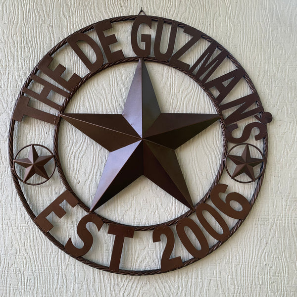 GUZMAN STYLE CUSTOM STAR NAME BARN METAL STAR 3d TWISTED ROPE RING WESTERN HOME DECOR RUSTIC  BRONZE HANDMADE 24",32",34",36",40",42",44",46",50"