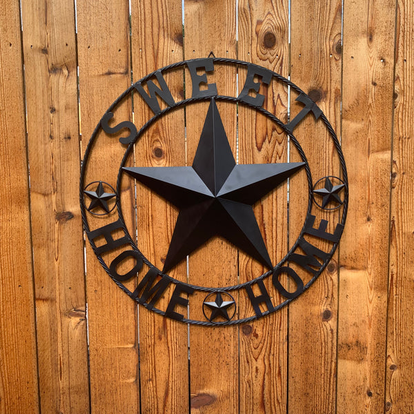 HOME SWEET HOME BARN STAR 24",32",36" RUSTIC BLACK METAL LONE STAR WESTERN HOME DECOR HANDMADE NEW #EH10549