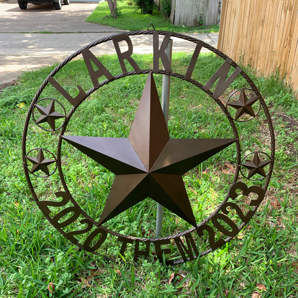 LARKIN STYLE CUSTOM STAR NAME BARN METAL STAR 3d TWISTED ROPE RING WESTERN HOME DECOR RUSTIC  BRONZE HANDMADE 24",32",34",36",40",42",44",46",50"