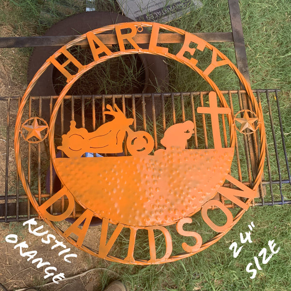 24",32" HARLEY DAVIDSON ORANGE CUSTOM METAL VINTAGE CRAFT SIGN WESTERN HOME DECOR HANDMADE