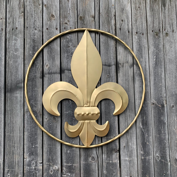 24" GOLD FLEUR DE LIS METAL SIGN WESTERN HOME DECOR HANDMADE NEW