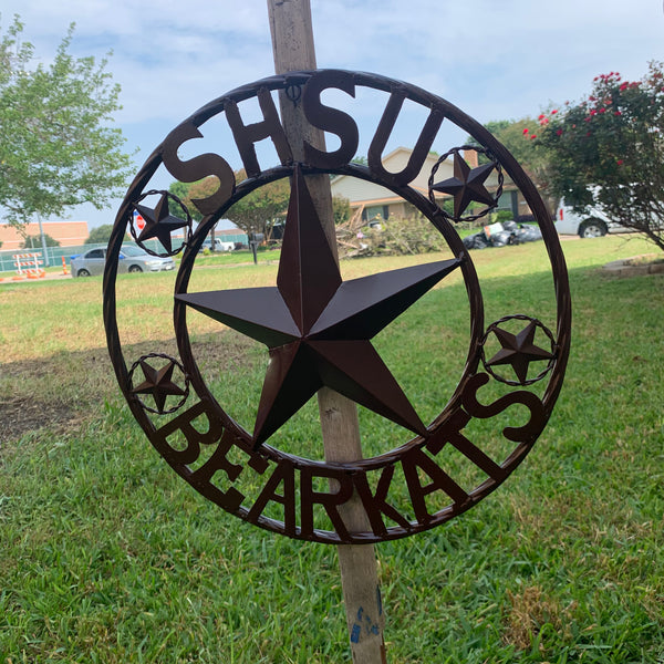 18" SHSU SAM HOUSTON BEARKATS RUSTIC BRONZE COPPER METAL CUSTOM VINTAGE CRAFT RUSTIC BROWN TEAM STAR HANDMADE