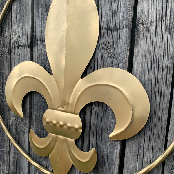 24" GOLD FLEUR DE LIS METAL SIGN WESTERN HOME DECOR HANDMADE NEW