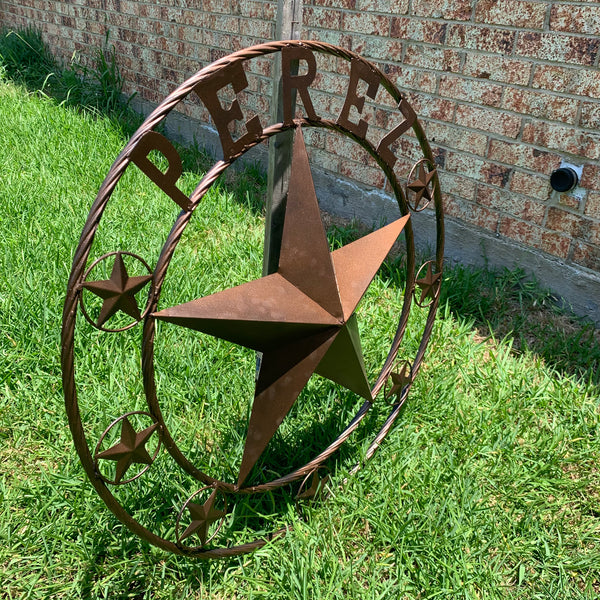 PEREZ CUSTOM STAR NAME BARN METAL STAR 3d TWISTED ROPE RING WESTERN HOME DECOR RUSTIC  BRONZE HANDMADE 24",32",34",36",40",42",44",46",50"