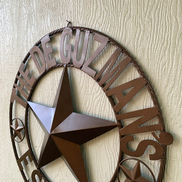 GUZMAN STYLE CUSTOM STAR NAME BARN METAL STAR 3d TWISTED ROPE RING WESTERN HOME DECOR RUSTIC  BRONZE HANDMADE 24",32",34",36",40",42",44",46",50"