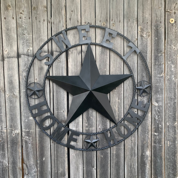 HOME SWEET HOME BARN STAR 24",32",36" RUSTIC BLACK METAL LONE STAR WESTERN HOME DECOR HANDMADE NEW #EH10549