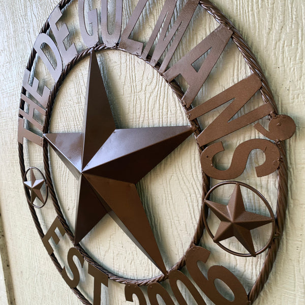 GUZMAN STYLE CUSTOM STAR NAME BARN METAL STAR 3d TWISTED ROPE RING WESTERN HOME DECOR RUSTIC  BRONZE HANDMADE 24",32",34",36",40",42",44",46",50"