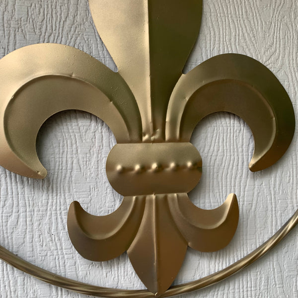 24" GOLD FLEUR DE LIS METAL SIGN WESTERN HOME DECOR HANDMADE NEW