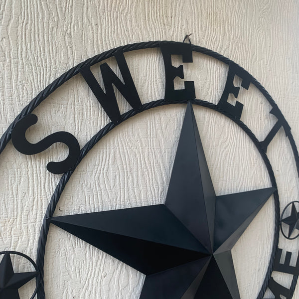 HOME SWEET HOME BARN STAR 24",32",36" RUSTIC BLACK METAL LONE STAR WESTERN HOME DECOR HANDMADE NEW #EH10549