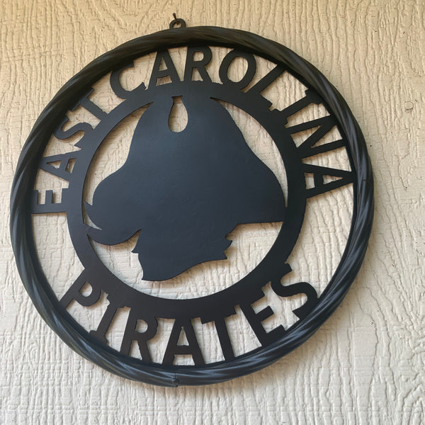 EAST CAROLINA CUSTOM BLACK METAL VINTAGE CRAFT WALL ART TEAM SIGN HANDMADE