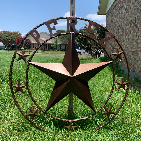 PEREZ CUSTOM STAR NAME BARN METAL STAR 3d TWISTED ROPE RING WESTERN HOME DECOR RUSTIC  BRONZE HANDMADE 24",32",34",36",40",42",44",46",50"