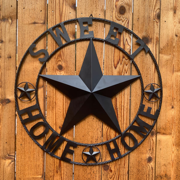 HOME SWEET HOME BARN STAR 24",32",36" RUSTIC BLACK METAL LONE STAR WESTERN HOME DECOR HANDMADE NEW #EH10549