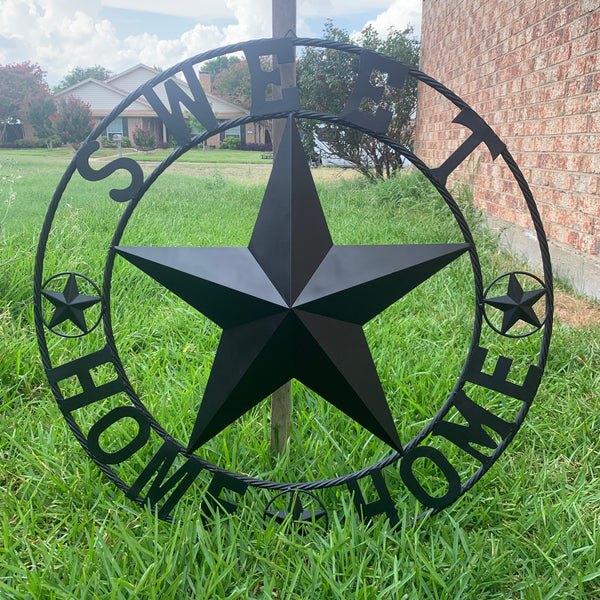 HOME SWEET HOME BARN STAR 24",32",36" RUSTIC BLACK METAL LONE STAR WESTERN HOME DECOR HANDMADE NEW #EH10549