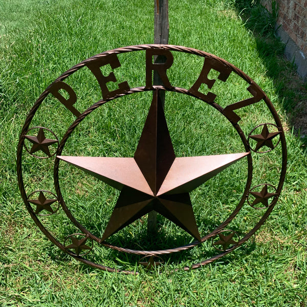 PEREZ CUSTOM STAR NAME BARN METAL STAR 3d TWISTED ROPE RING WESTERN HOME DECOR RUSTIC  BRONZE HANDMADE 24",32",34",36",40",42",44",46",50"