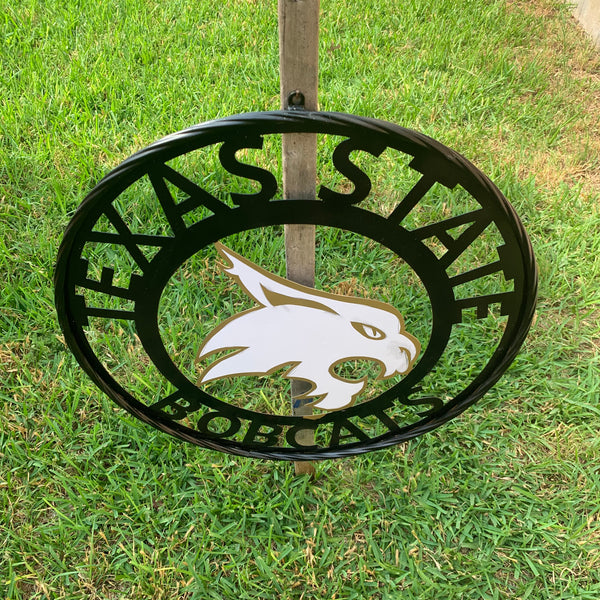 12",18",24",32",36" TEXAS STATE BOBCATS GOLD & WHITE CUSTOM METAL VINTAGE CRAFT TEAM SIGN WESTERN HOME DECOR HANDMADE