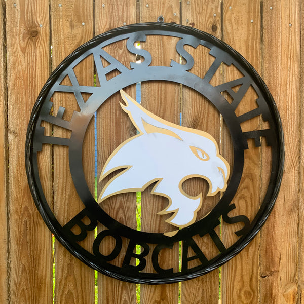 12",18",24",32",36" TEXAS STATE BOBCATS GOLD & WHITE CUSTOM METAL VINTAGE CRAFT TEAM SIGN WESTERN HOME DECOR HANDMADE