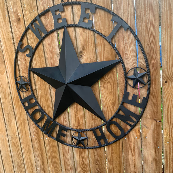 HOME SWEET HOME BARN STAR 24",32",36" RUSTIC BLACK METAL LONE STAR WESTERN HOME DECOR HANDMADE NEW #EH10549