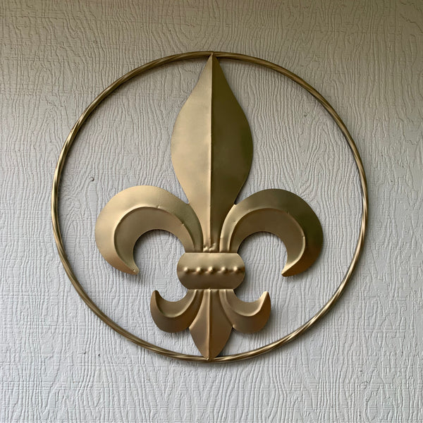 24" GOLD FLEUR DE LIS METAL SIGN WESTERN HOME DECOR HANDMADE NEW