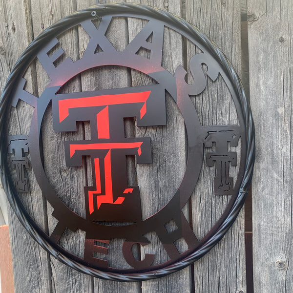TEXAS TECH RED & BLACK CUSTOM METAL VINTAGE CRAFT TEAM SIGN WESTERN HOME DECOR HANDMADE