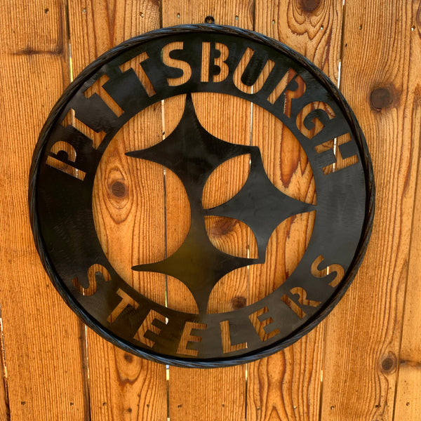 PITTSBURGH BLACK METAL DISC CUSTOM VINTAGE CRAFT TEAM SPORTS SIGN HANDMADE