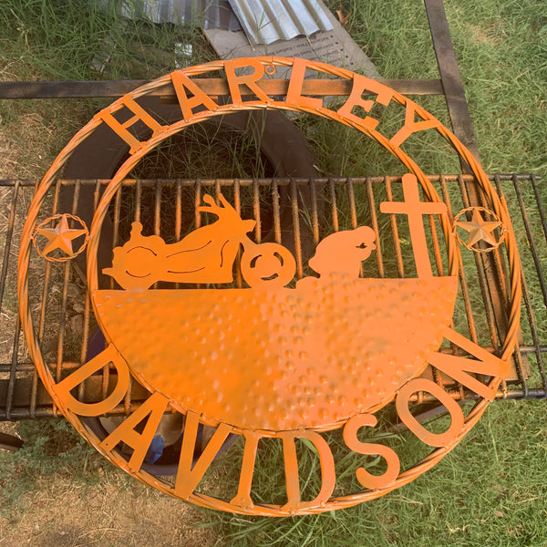 24",32" HARLEY DAVIDSON ORANGE CUSTOM METAL VINTAGE CRAFT SIGN WESTERN HOME DECOR HANDMADE