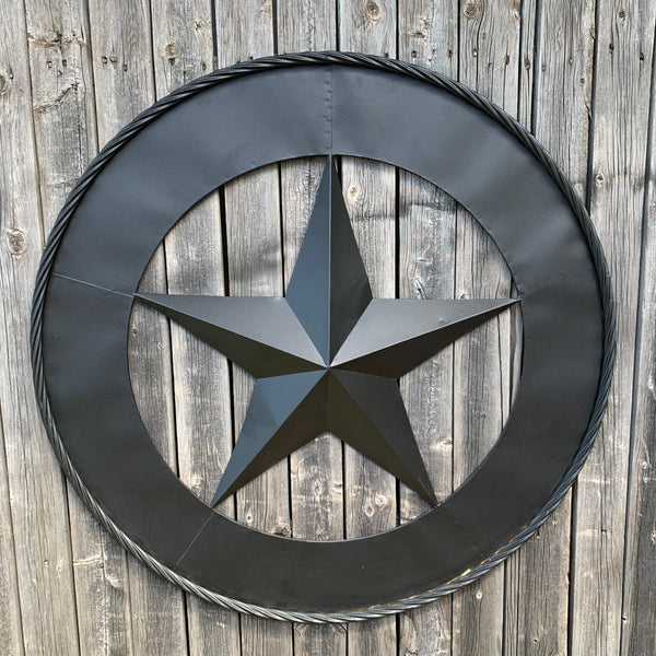 36" RUSTIC BLACK LONE STAR WIDE BAND RING TWISTED ROPE RING METAL STAR WALL ART WESTERN HOME DECOR HANDMADE NEW