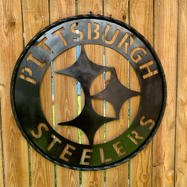 PITTSBURGH BLACK METAL DISC CUSTOM VINTAGE CRAFT TEAM SPORTS SIGN HANDMADE