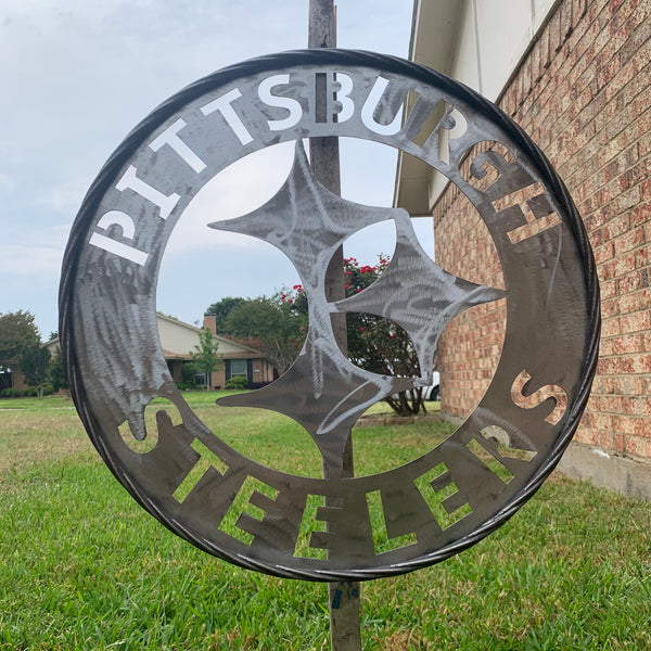 PITTSBURGH STEELERS CUSTOM RAW METAL VINTAGE CRAFT TEAM SIGN HANDMADE