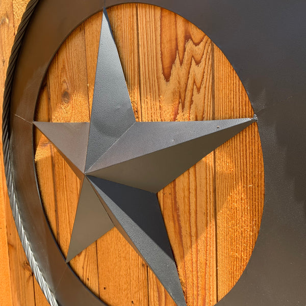 36" RUSTIC BLACK LONE STAR WIDE BAND RING TWISTED ROPE RING 3d METAL STAR WALL ART WESTERN HOME DECOR HANDMADE NEW #EH11879