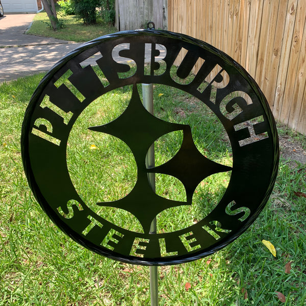 PITTSBURGH BLACK METAL DISC CUSTOM VINTAGE CRAFT TEAM SPORTS SIGN HANDMADE