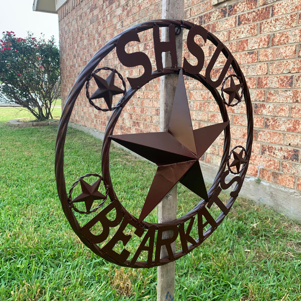 18" SHSU SAM HOUSTON BEARKATS RUSTIC BRONZE COPPER METAL CUSTOM VINTAGE CRAFT RUSTIC BROWN TEAM STAR HANDMADE