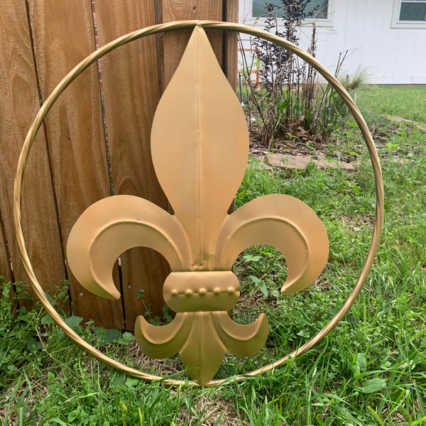 24" GOLD FLEUR DE LIS METAL SIGN WESTERN HOME DECOR HANDMADE NEW