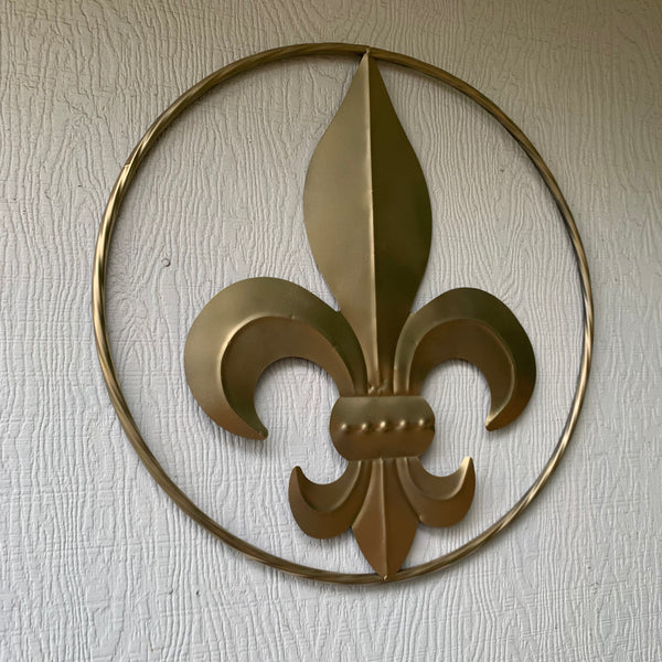 24" GOLD FLEUR DE LIS METAL SIGN WESTERN HOME DECOR HANDMADE NEW