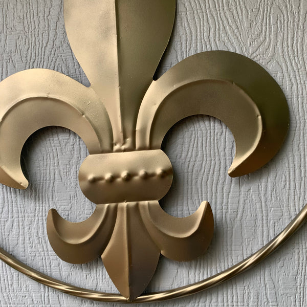 24" GOLD FLEUR DE LIS METAL SIGN WESTERN HOME DECOR HANDMADE NEW