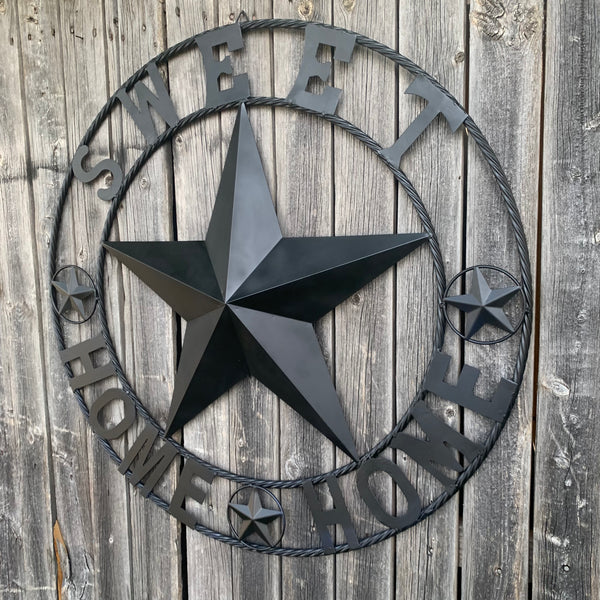 HOME SWEET HOME BARN STAR 24",32",36" RUSTIC BLACK METAL LONE STAR WESTERN HOME DECOR HANDMADE NEW #EH10549