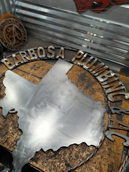 BARBOSA PLUMBING STYLE YOUR CUSTOM BUSINESS NAME METAL SIGN RED WHITE & BLUE TEXAS FLAG HANDMADE NEW