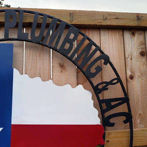 BARBOSA PLUMBING STYLE YOUR CUSTOM BUSINESS NAME METAL SIGN RED WHITE & BLUE TEXAS FLAG HANDMADE NEW
