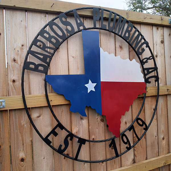 BARBOSA PLUMBING STYLE YOUR CUSTOM BUSINESS NAME METAL SIGN RED WHITE & BLUE TEXAS FLAG HANDMADE NEW