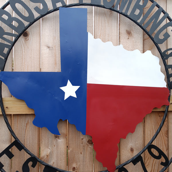 BARBOSA PLUMBING STYLE YOUR CUSTOM BUSINESS NAME METAL SIGN RED WHITE & BLUE TEXAS FLAG HANDMADE NEW