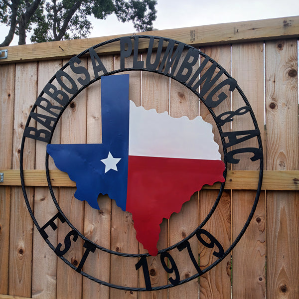 BARBOSA PLUMBING STYLE YOUR CUSTOM BUSINESS NAME METAL SIGN RED WHITE & BLUE TEXAS FLAG HANDMADE NEW